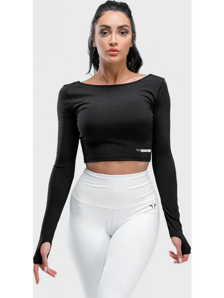 WARRIOR LONG SLEEVE CROP TEE - BLACK