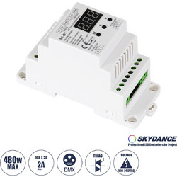 GLOBOSTAR(R) 70672 SKYDANCE S1-D1 PHASE TRIAC DIN Rail Dimmer 1CH AC 100-240V 2A 480W Max IP20 - DMX512/RDM + Leading/Trailing Edge - M11.5xΠ4.8xΥ6.7cm