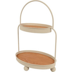 Δίσκος 2οροφος μεταλ.εκρού με ξύλο 37,5x25,5x51cm - Plastona