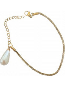 Ατσάλινο βραχιόλι με πέρλα σταγόνα Nefeli Jewels br005 - Nefeli Jewels