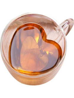 EXTRALINK Home Heart-Shaped Love Mug, Double-Walled Heat-Resistant Glass Cup 250ml - (EX.24091)