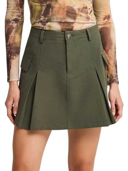 Funky Buddha Μίνι Φούστα Υφασμάτινη Ψηλόμεση Cargo Χακί FBL012-113-14