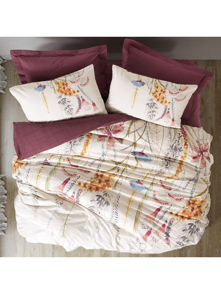 Σετ Παπλωματοθήκη Flos Cotton Box 3 Τμχ Μονή (160X220) Χρώμα Μπορντώ