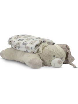 POFFY DUO WHITE BLANKET WITH BEIGE TEDDY BEAR PILL