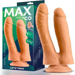 LateToBed Max & Co Τwin 7.1" Διπλό Dildo με Βεντούζα 18cm Flesh