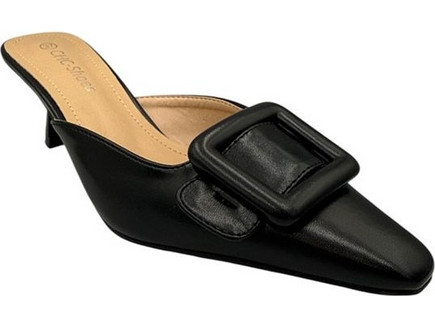 Elenross GS10165W-BLA Γόβα mule με μεγάλη αγκράφα - Μαύρο