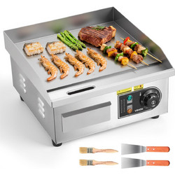 VEVOR Εμπορική Ηλεκτρική Σχάρα 355 x 300 mm, 2000W, Ρυθμιζόμενη Θερμοκρασία 50-300C, Ανοξείδωτη Επιφάνεια, Περιλαμβάνει 2 Σπάτουλες και 2 Βούρτσες SYKDBLQP10MMY45LJ002V2