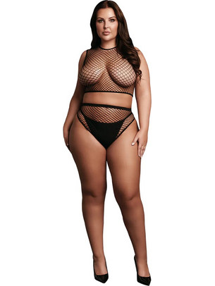 Plus Size Σετ Crop Top Δίχτυ