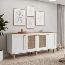 Μπουφές Bohemian Megapap χρώμα λευκό - φυσικό οξιάς 180x40x75εκ