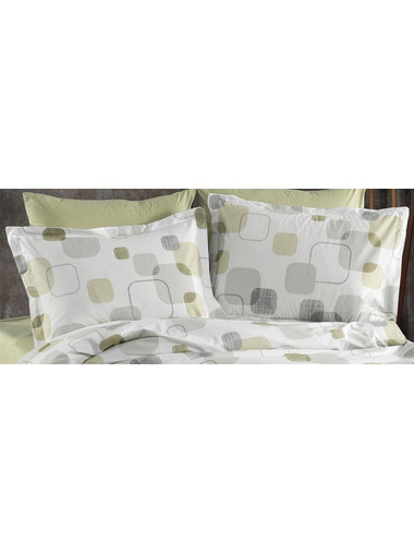 Μαξιλαροθήκη Εμπριμέ Μελίνα 708 50X70 White-Olive 100% Cotton Dimcol