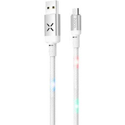 Καλώδιο σύνδεσης Hoco U63 Spirit USB σε Micro-USB 2.4A και Φωτεινές Ενδείξεις με Ηχητικό Αισθητήρα Λευκό 1.2m
