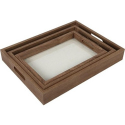 Σετ 3τμχ Δίσκοι με γυαλί Mdf 5053-WALNUT