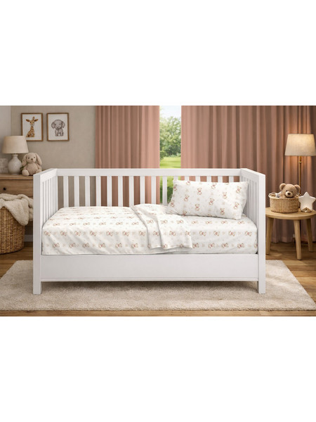 Παπλωματοθήκη Βρεφική Κούνιας Baby Newborn Bear 716 White-Beige Cotton Dimcol (120x160) 1Τεμ