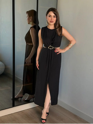 Kinzi Γυναικείο Φόρεμα Regular Fit Μαύρο