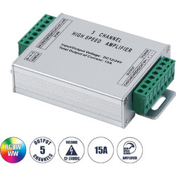 GloboStar 73395 High Speed LED Amplifier 5 Channels - Ενισχυτής Σήματος Υψηλών Ταχυτήτων LED 5 Καναλιών DC 12-24V RGBW+WW Max 360W Μ10.5 x Π6.3 x Υ2.3cm