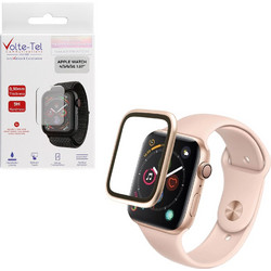 VOLTE-TEL ALUMINIUM TEMPERED GLASS APPLE WATCH 4/5/6/SE 40mm 3D CURVED 1.57in 0.30mm FULL COVER & INSTALLATION TOOL GOLD VOLTE-TEL