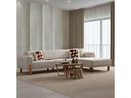 Papatya Lyke Γωνιακός Καναπές Κρεβάτι Δεξιά Γωνία Cream 290x180x75cm