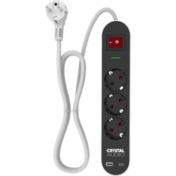 CRYSTAL AUDIO ES3PD Elegance Μαύρο Πολύπριζο Schuko 3 Θέσεων + 2 USB