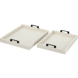 Artekko Lisa Λευκοί MDF Διακοσμητικοί Δίσκοι με Τεχνόδερμα (45.72x35.56x6.35)cm (39.37x30.48x6.35)cm 2pcs D8929