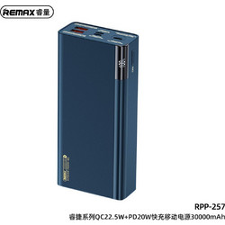 Remax RPP-257 Power Bank 30000mAh 22.5W με 2 Θύρες USB-A Power Delivery Blue