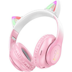 Hoco W42 Cat Micro Ενσύρματα & Ασύρματα Bluetooth Παιδικά Ακουστικά Over Ear Ροζ