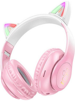 Hoco W42 Cat Micro Ενσύρματα & Ασύρματα Bluetooth Παιδικά Ακουστικά Over Ear Ροζ