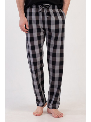 Vienetta Man Ανδρικό βαμβακερό παντελόνι καρό Plus Size (1XL-4XL)-409184 Γκρι