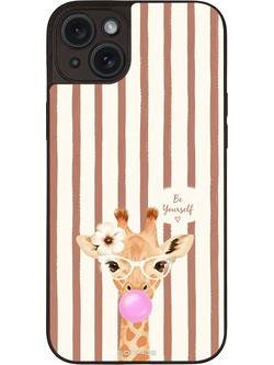 Sonique Stripe Stories Series Back Cover Brown (iPhone 15 Plus) με Σχέδιο «Καμηλοπάρδαλη με Τσιχλόφουσκα»