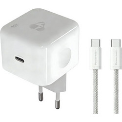 Φορτιστής Πρίζας Quick Power Charger Qualcomm GaN3 PD+QC 1 x Type C 5V-20V 60W White & USB Type C-C Cable PT-1581