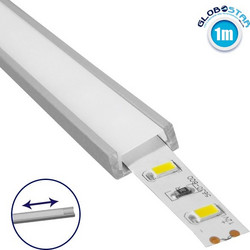 GLOBOSTAR(R) ALP-LINEAR ALPINA 70801-1M Επιφανειακό Προφίλ Αλουμινίου με Λευκό Γαλακτερό Συρόμενο Κάλυμμα για Ταινίες LED IP20 - Ασημί & Λευκό - Μ100 x Π1.6 x Υ0.6cm