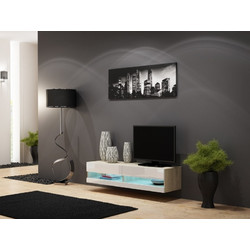 Cama Meble Έπιπλο Τηλεόρασης Ξύλινο Sonoma / White Gloss με Φωτισμό Led Μ140xΠ30xΥ40cm Vigo New RTVVIGO180N