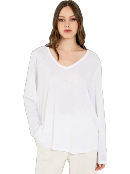 Philosophy Top Organic Jersey Oversized V Neck BL11916 Λευκό