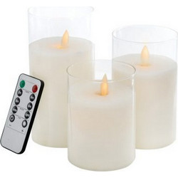 Artekko Flame Γυάλινα Λευκά Κεριά Led με Τηλεχειριστήριο (7.6x7.6x15.2)cm 3pcs
