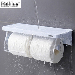 Bathlux Χαρτοθήκη Επιτοίχια Πλαστική διπλή με Βεντούζα Λευκή