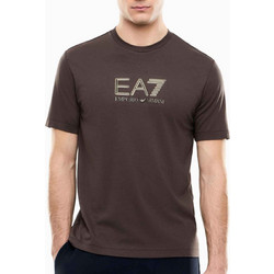 EA7 Emporio Armani T-shirt κανονική γραμμή καφέ βισκόζη
