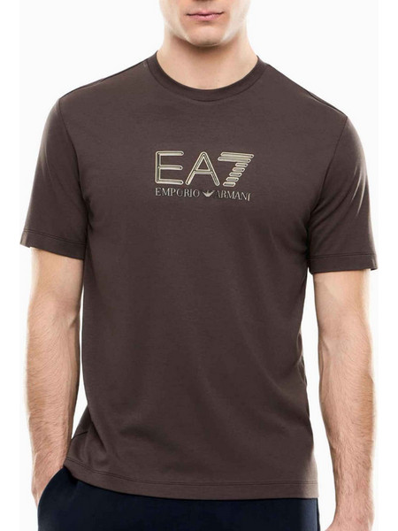 EA7 Emporio Armani T-shirt κανονική γραμμή καφέ βισκόζη