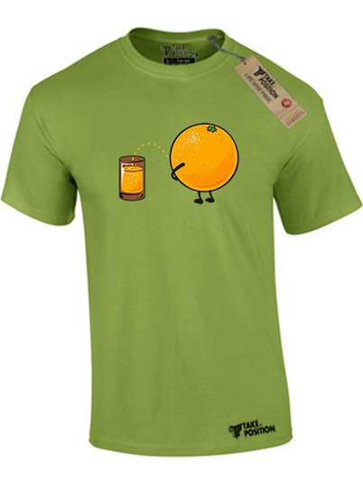 T-shirt ανδρικά με αστεία σχέδια βαμβακερά Takeposition Orange pee, Πράσινο μήλου / kiwi/ Small, 320-1573-prosf
