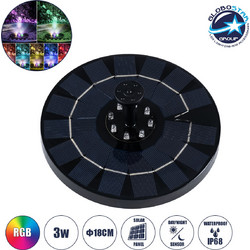 Fountain 71533 Διακοσμητικό Συντριβάνι Led 3W 90lm 120 Dc 5V με Φωτοβολταϊκό Panel 5V 0.2W & Επαναφορτιζόμενη Μπαταρία 18650 Li-ion 3.7V 2000mAh Αδιάβροχο IP68 Πολύχρωμο Rgb - Sanan Diode Chip - Μαύρο