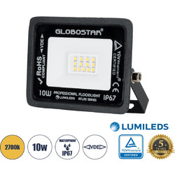 ATLAS 61517 Προβολέας LED 10W 1150lm 120 AC 220-240V Αδιάβροχο IP67 Θερμό Λευκό 2700K - Lumileds SMD Chip - TUV Rheinland Certified - Μαύρο Ματ - Μ10 x Π2 x Υ8