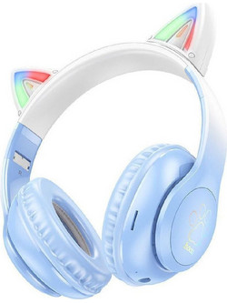 Hoco W42 Cat Micro Ενσύρματα & Ασύρματα Bluetooth Παιδικά Ακουστικά Over Ear Γαλάζια