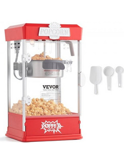 VEVOR Popcorn Maker, 480W Popcorn Popper Machine, 4 Oz Kettle Makes 1.5 Gallon per Batch, Tabletop Popcorn Maker, Includes 3 Scoops, Movie Theater Style, Red