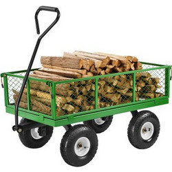 VEVOR 900 Lbs Steel Garden Cart on Wheels, Heavy Duty Pullable Garden Wagon Yard Cart, Outdoor Metal Utility Wagon with 10" Tires and Mesh Removable Sides(Convert to Flatbed) and 180Rotating Handle