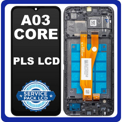Original Samsung Galaxy A03 Core (SM-A032F, SM-A032F/DS, SM-A032M) PLS LCD Display Screen Assembly + Touch Screen Digitizer + Frame + Sup Board Black GH83-07412A