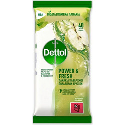 Dettol Υγρά Μαντηλάκια Καθαρισμού Επιφανειών με Άρωμα Πράσινο Μήλο 40τμχ