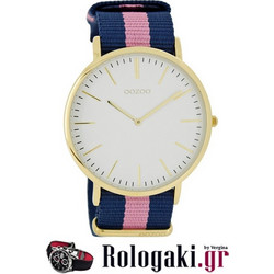 Oozoo Timepieces Γυναικείο Ρολόι με Μπλε Ροζ Υφασμάτινο Λουράκι C6919