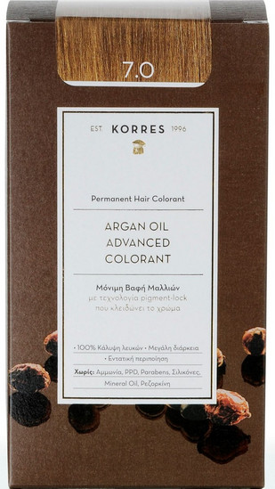 Βαφή Μαλλιών Korres Argan Oil Advanced Colorant 7.0 Ξανθό Φυσικό Μόνιμη Βαφή Μαλλιών Χωρίς Αμμωνία 50ml