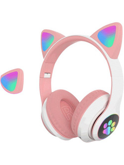 AKZ-022 Ασύρματα Bluetooth Ενσύρματα Παιδικά Ακουστικά Over Ear Λευκά Ροζ