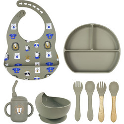 QueenMother Βρεφικό Σετ Φαγητού Σιλικόνης & Bamboo Animals Dark Grey 8τμχ