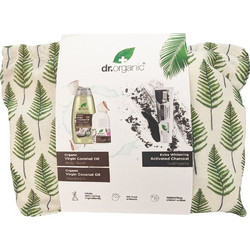 Dr. Organic Virgin Coconut Oil Body Wash 250ml + Deodorant 50ml + Extra Whitening Charcoal Toothpaste 1000ppm 100ml