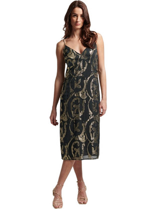 Superdry Midi Καλοκαιρινό Βραδινό Φόρεμα Μαύρο W8011477A-1DM